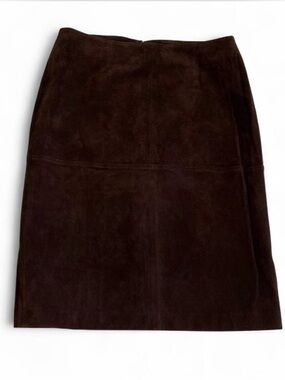 Chocolate Brown Patch Suede Midi Genuine Leather Skirt Size 8* Newport News